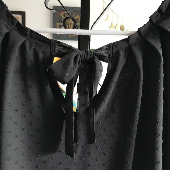 LC LAUREN CONRAD size 1X Dark Gray Swiss Dot Chiffon Tunic Peasant Blouse Top - Picture 4 of 5